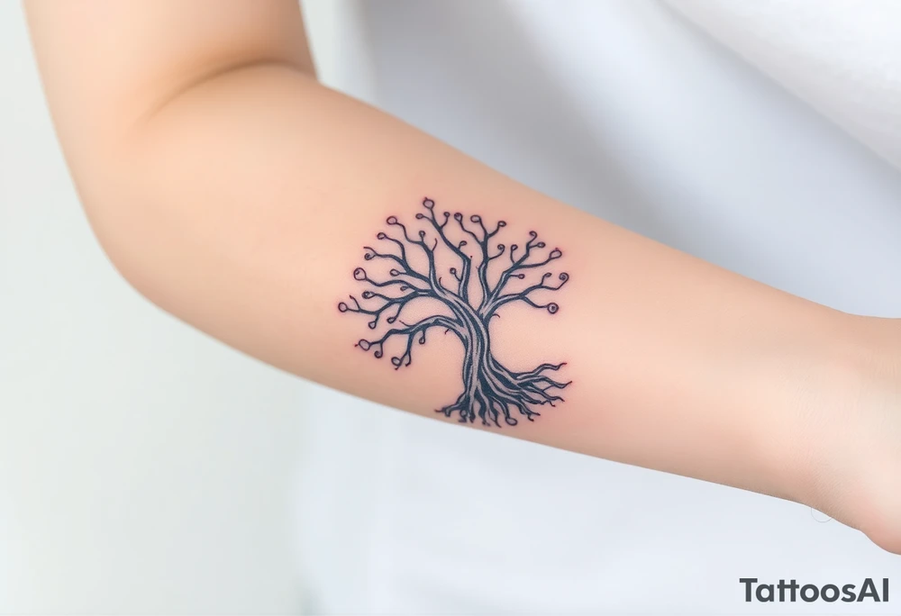 mystical tree of life with cosmic roots and celestial branches tattoo idea