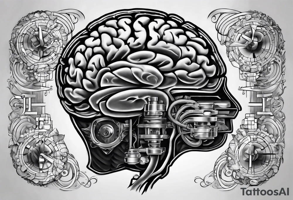 music theory related design of a dissection of a brain tattoo idea