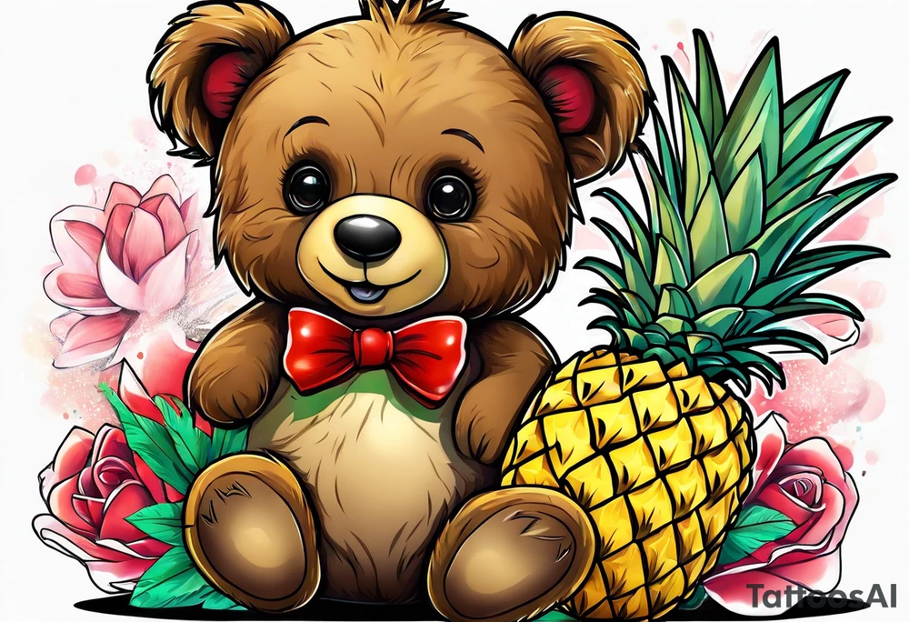Teddy bear loves pineapple tattoo idea