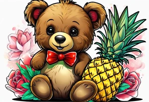 Teddy bear loves pineapple tattoo idea