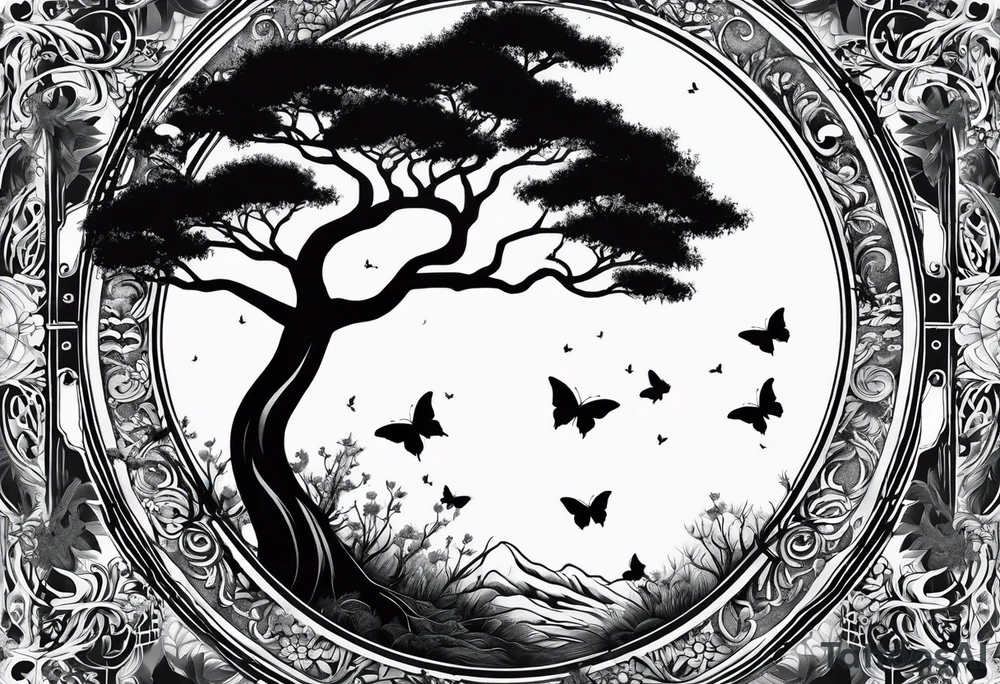 Tree of life moon and butterfly tattoo idea