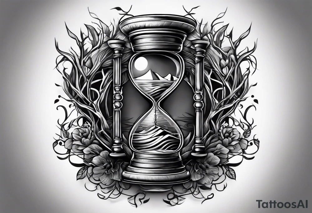 tattoo of roots wrapped around a hour glass tattoo idea