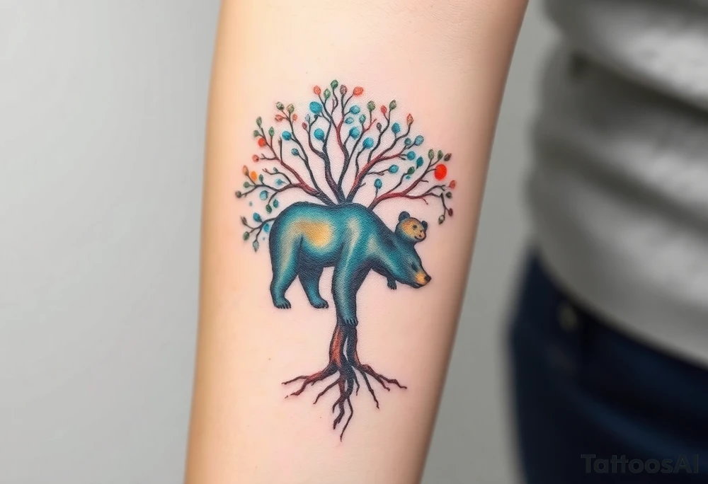 Tree of life one adult bear and one baby bear tattoo idea