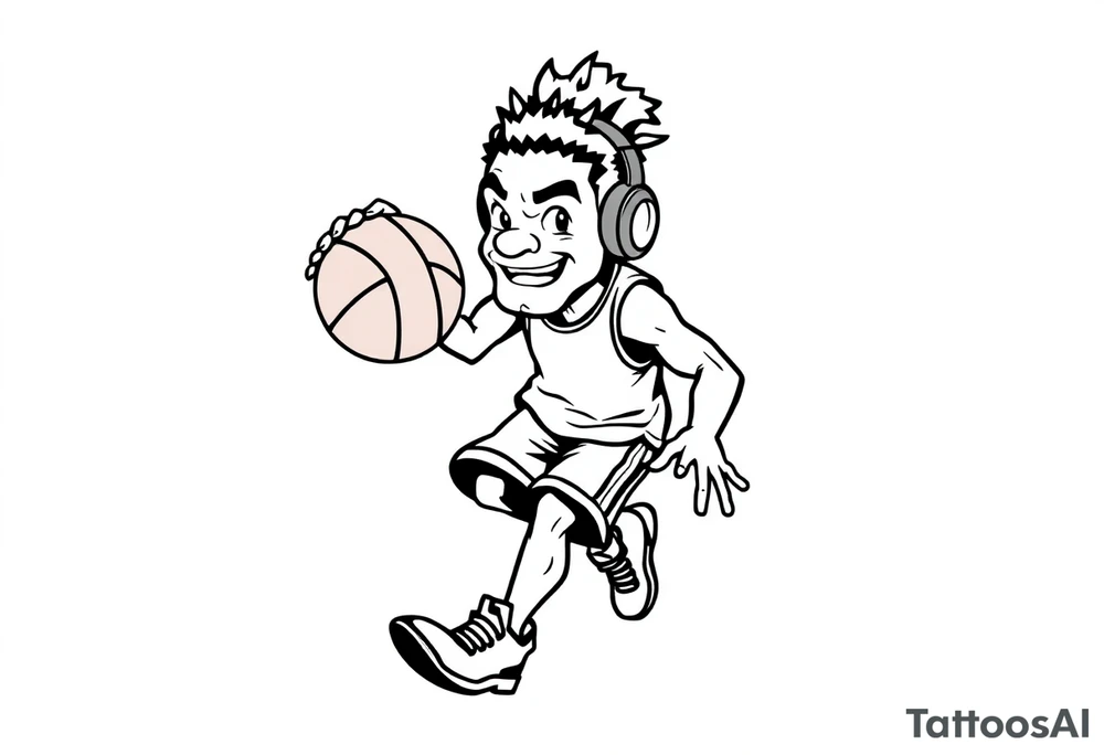 A guy dribbling a basketball with headphones on tattoo idea