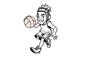 A guy dribbling a basketball with headphones on tattoo idea