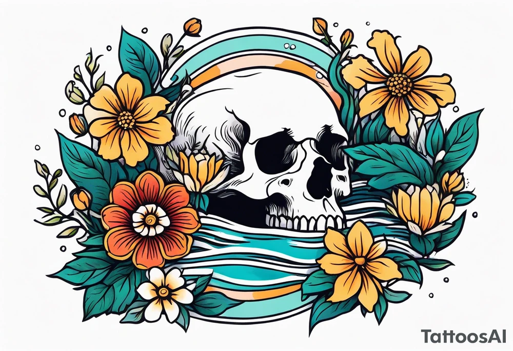 deep waters 
vintage tattoo style old school traditional bold color simple with flowers surrounded tattoo idea