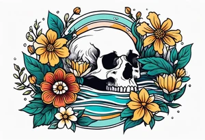 deep waters 
vintage tattoo style old school traditional bold color simple with flowers surrounded tattoo idea