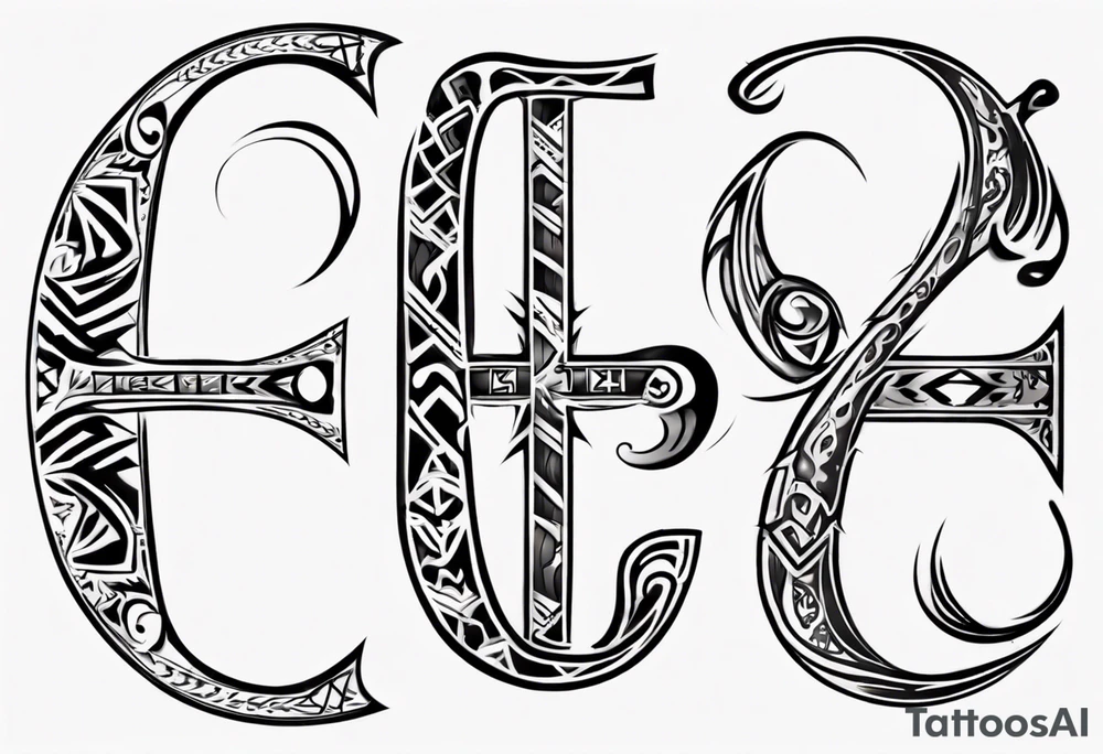 combine the letters E and H with tribal pattern tattoo idea