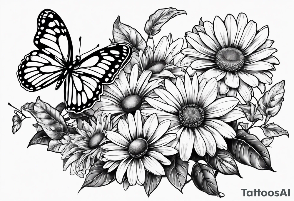 small tattoo daisies, chrysanthemum and morning glories with a butterfly tattoo idea