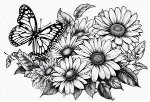 small tattoo daisies, chrysanthemum and morning glories with a butterfly tattoo idea