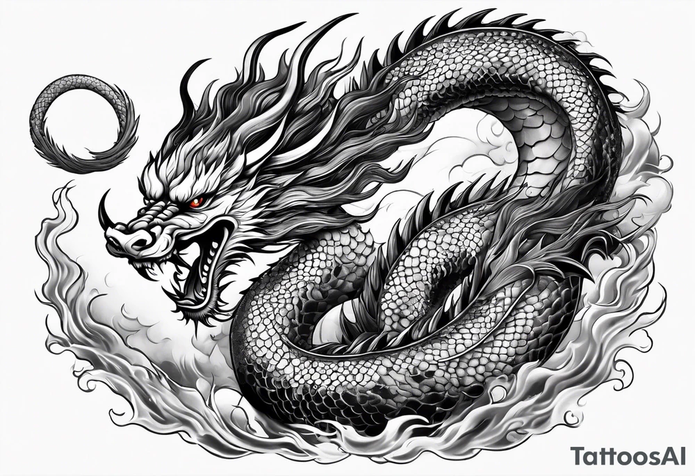 Traditional Japanese Dragon full body and smoke tattoo idea