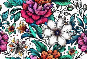 FLORAL PATTERN, SEEMLESS, BRIGHT, NEONS, COLORFUL tattoo idea