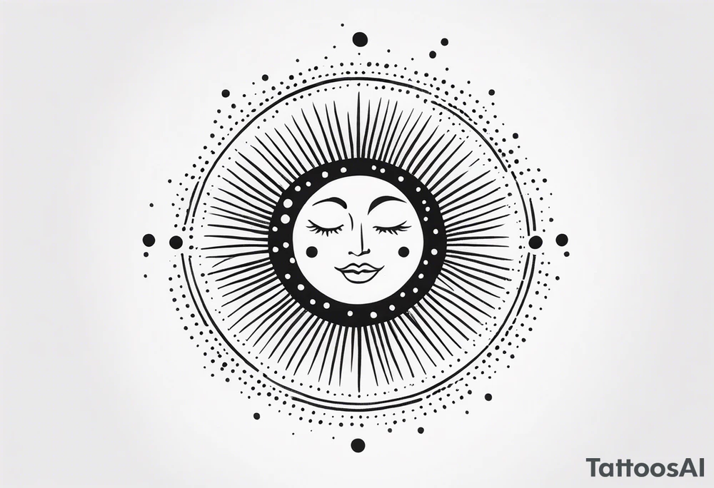 Simplistic sun made of black dots tattoo idea