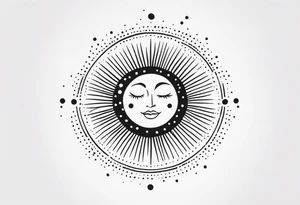 Simplistic sun made of black dots tattoo idea