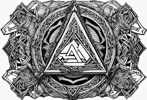 Valhalla sword shield  axe Valknut barbed wire chains tattoo idea