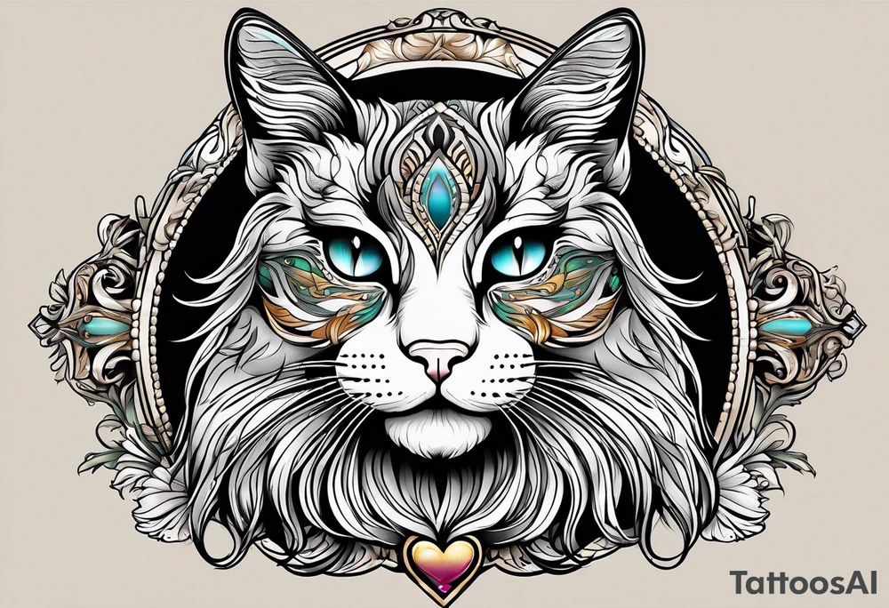 Long hair cat Maine coon, regal, face tattoo idea