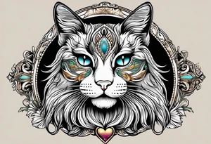 Long hair cat Maine coon, regal, face tattoo idea