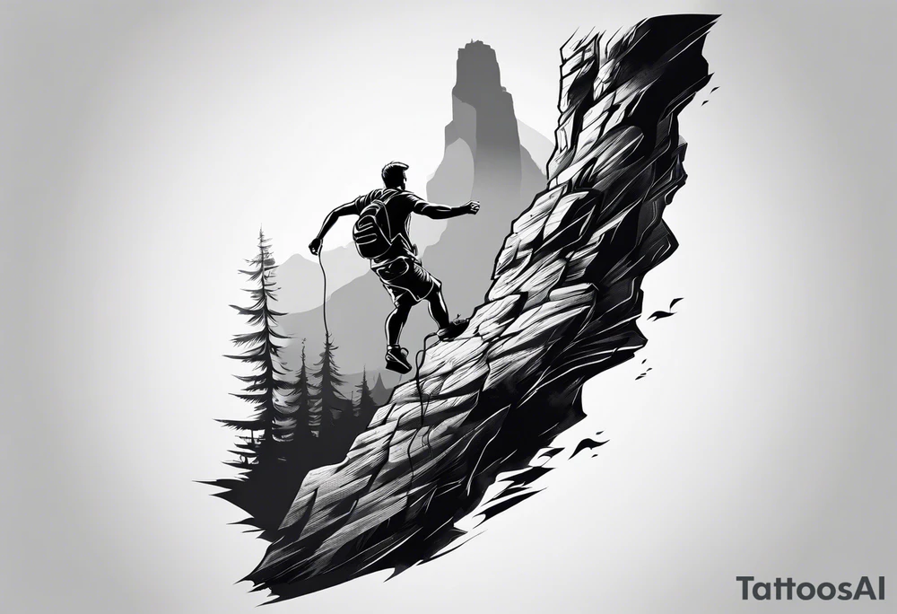 create a tattoo of a naked man climbing a cliff tattoo idea