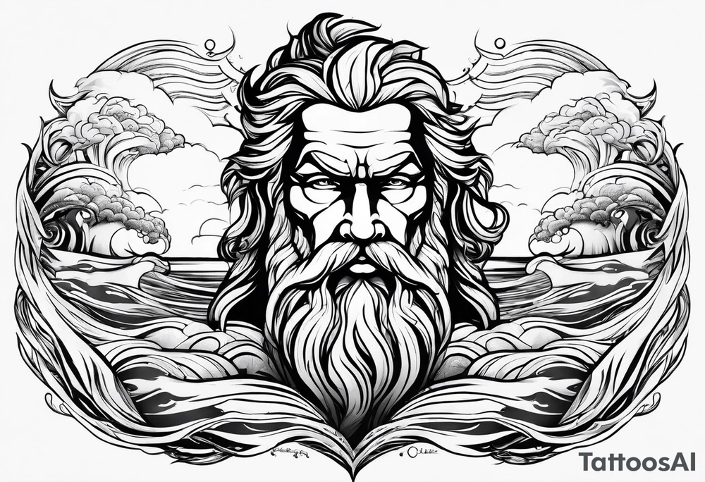 lighting with zeus showing strength and fear and the ocean waves tattoo idea