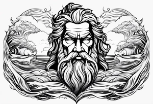 lighting with zeus showing strength and fear and the ocean waves tattoo idea