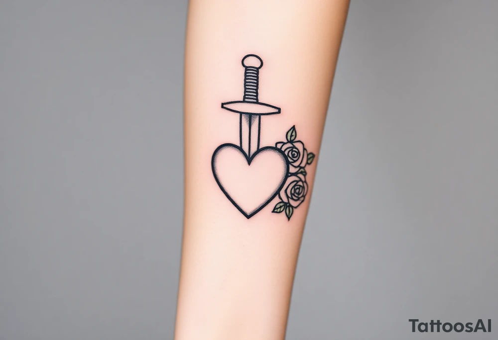 dagger piercing a heart with roses tattoo idea