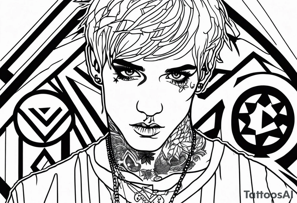 Lil peep in modern Blackwork style tattoo idea