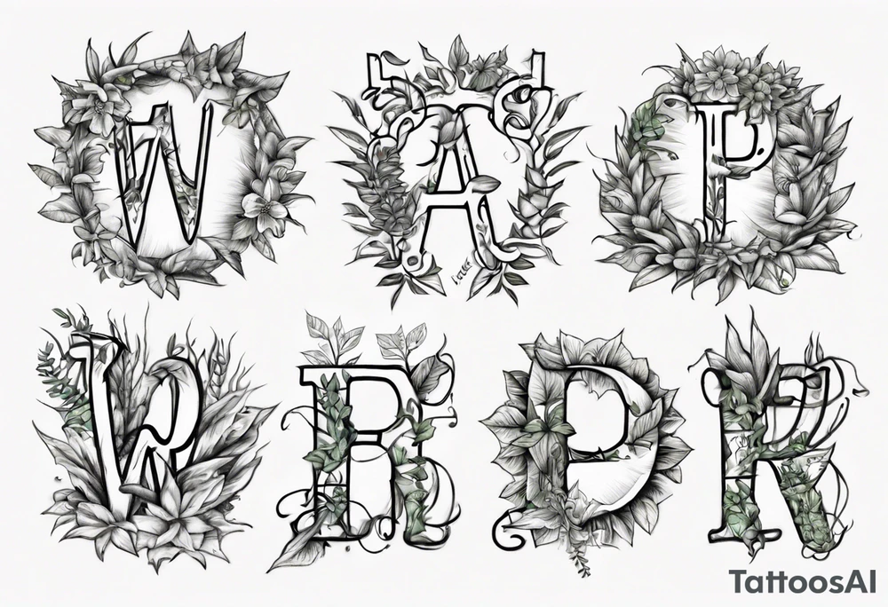 Words “Plant Powered” spelled out with plants and vines through out the words tattoo idea