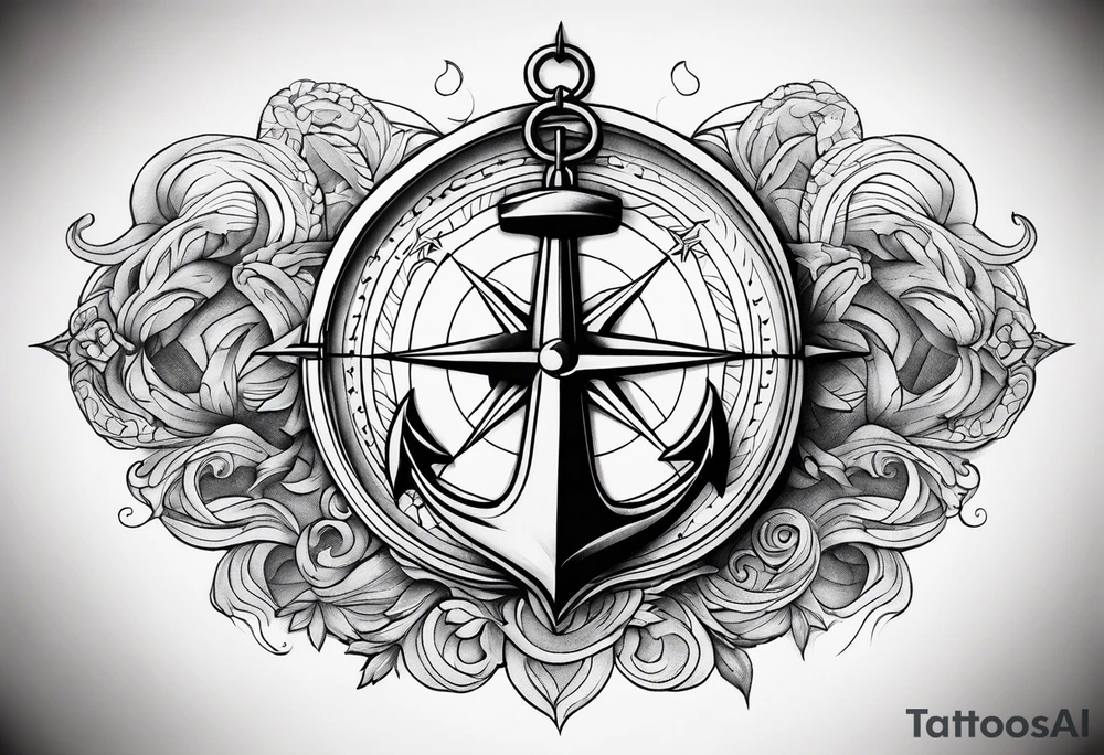 Anchor and compass and waves tattoo idea