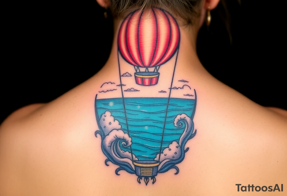 Ocean view from inside of a hot air balloon tattoo idea