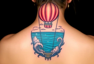 Ocean view from inside of a hot air balloon tattoo idea