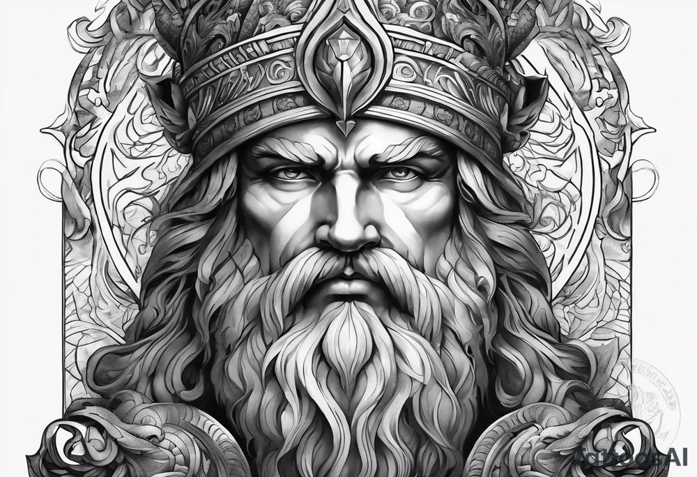 I want you to design a full slavee tattoo with ancient Greek gods design in black and gray tones tattoo idea