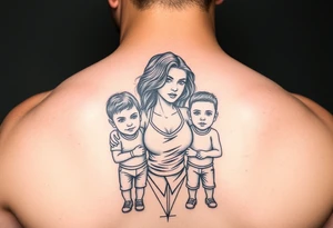powerful woman with kids tattoo idea