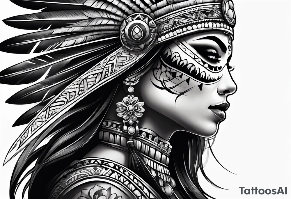 Aztec princess side profile day of the dead tattoo idea