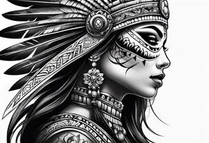 Aztec princess side profile day of the dead tattoo idea
