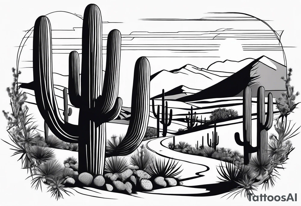 Running through desert with cacti tattoo idea