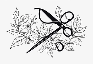 flowery vines with leaves with a lowkey pair of scissors for cutting hair tattoo idea