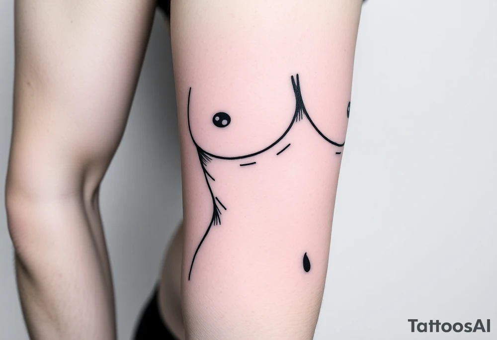 Fine line curvy naked woman with saggy breasts tattoo idea