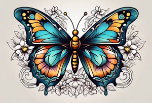 butterfly 
with flowers around it vintage old school traditional tattoo idea