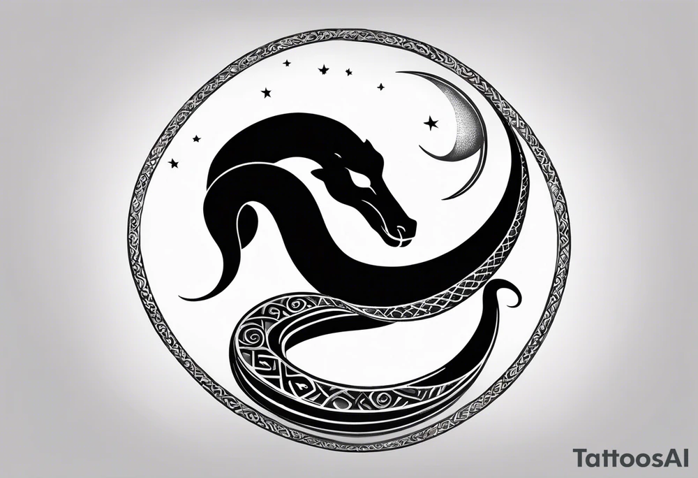 small snake wrapped around a crescent moon, simple and elegant, more moon than snake tattoo idea