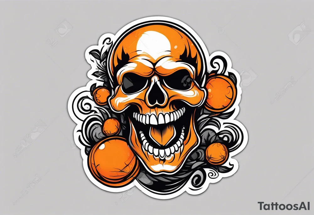skull laughing black and orange tattoo idea