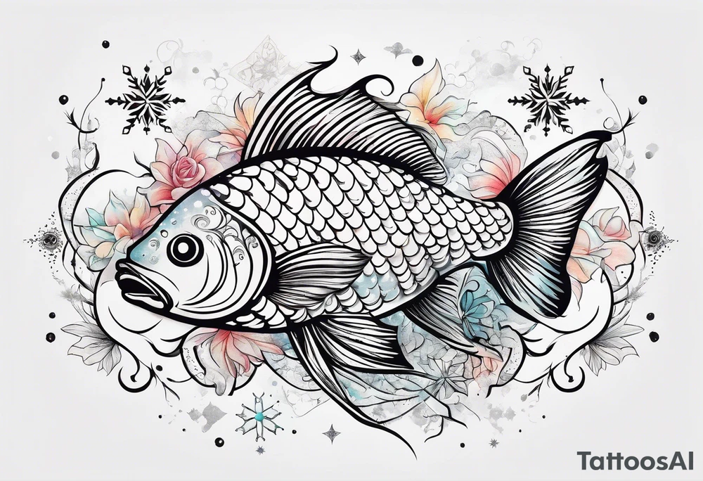 Constellation, animal fish carp kaoi, snowflake tattoo idea