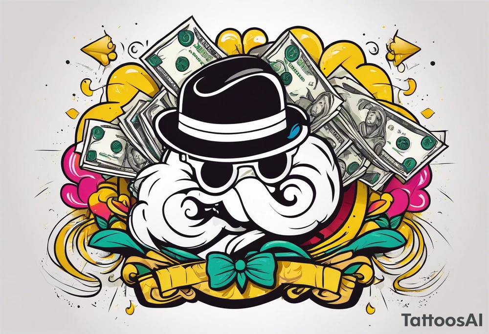 Gangster style design embracing money tattoo idea