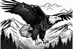 Bald eagle with mountain background tattoo idea