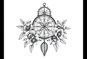 Boho dream catcher with compass and anchor Beautiful flowers and an ornamental chandelier like look tattoo idea