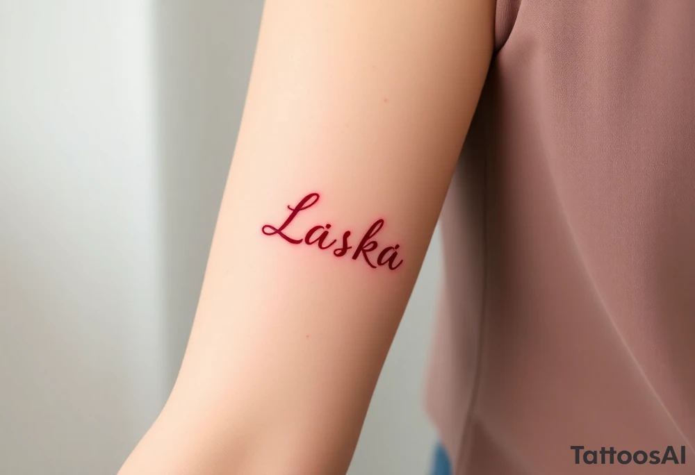 An infinity symbol with the word "Láska" in deep red blending into the design tattoo idea