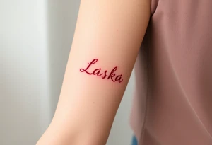 An infinity symbol with the word "Láska" in deep red blending into the design tattoo idea