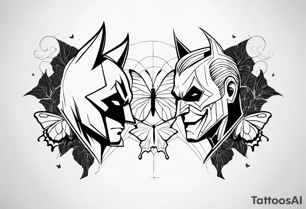 Batman and Joker tattoo with butterflies tattoo idea
