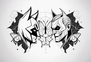 Batman and Joker tattoo with butterflies tattoo idea