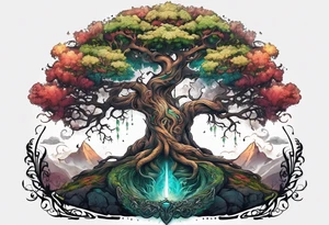 Yggdrasil with a long sword underneath tattoo idea