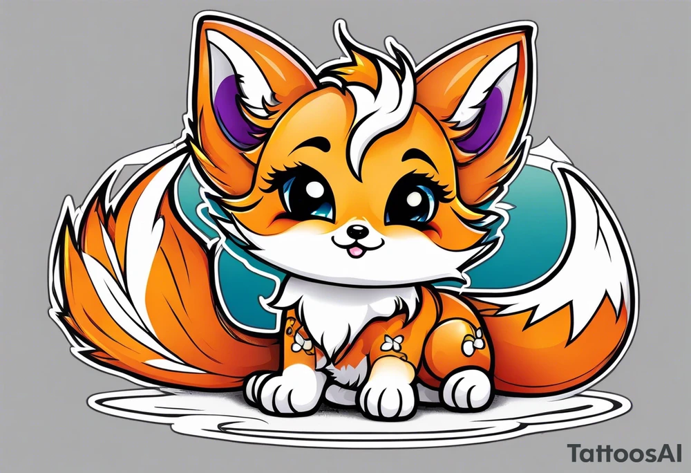 Chibi kitsune with three tails tattoo idea